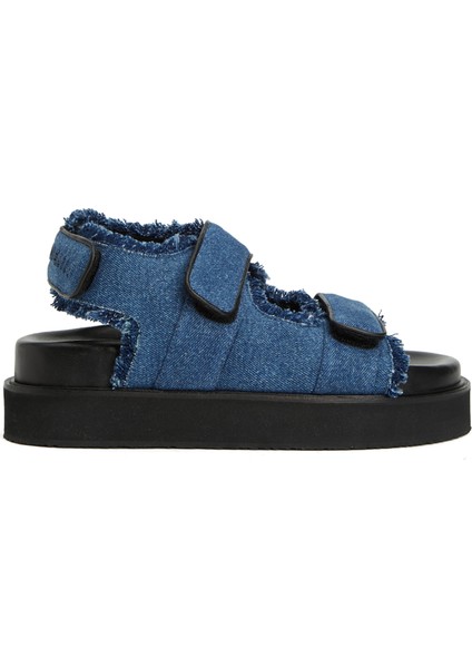 Mavi Logolu Kadın Denim Sandalet