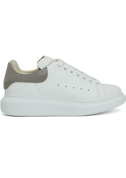 Oversized Beyaz Gri Kadın Deri Sneaker