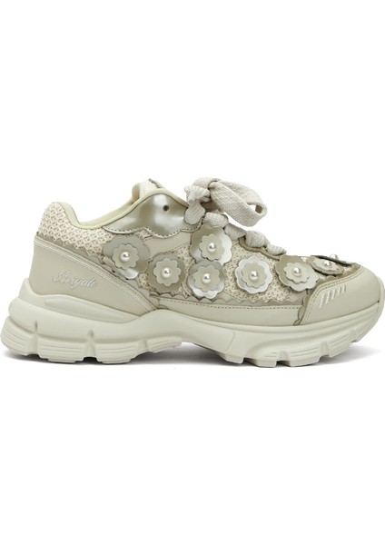 Marathon Flower Kırık Beyaz Kadın Deri Sneaker