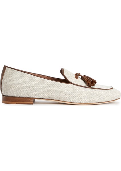 Ekru Püsküllü Kadın Loafer