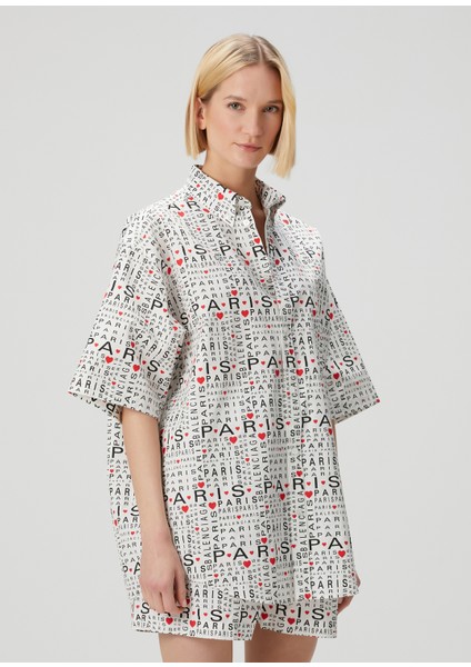 I Love Paris Large Fit Beyaz Kısa Kol Gömlek modelleri