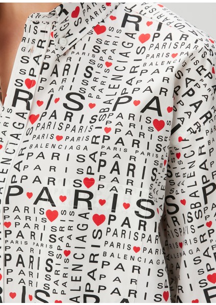 I Love Paris Large Fit Beyaz Kısa Kol Gömlek indirimleri