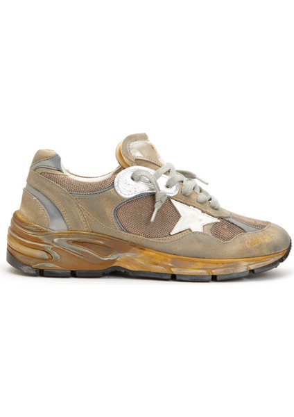 Bej Logolu Eskitme Dokulu Kadın Deri Sneaker