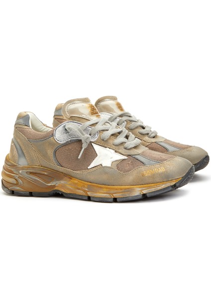 Bej Logolu Eskitme Dokulu Kadın Deri Sneaker