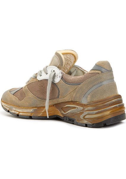 Bej Logolu Eskitme Dokulu Kadın Deri Sneaker