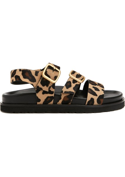 Leopar Kadın Deri Sandalet