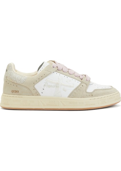Bej Beyaz Kadın Deri Sneaker