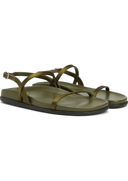 Evriali Footbed Haki Kadın Deri Sandalet fiyatları