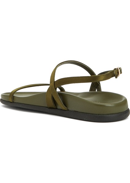 Evriali Footbed Haki Kadın Deri Sandalet modelleri