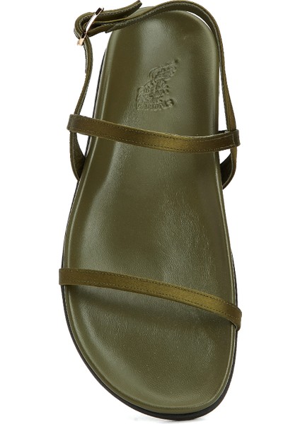 Evriali Footbed Haki Kadın Deri Sandalet fırsatları