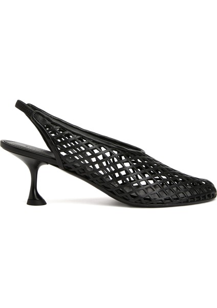 Tee Perforated Siyah Deri Topuklu Ayakkabı