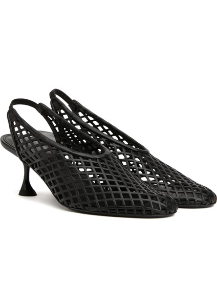 Tee Perforated Siyah Deri Topuklu Ayakkabı