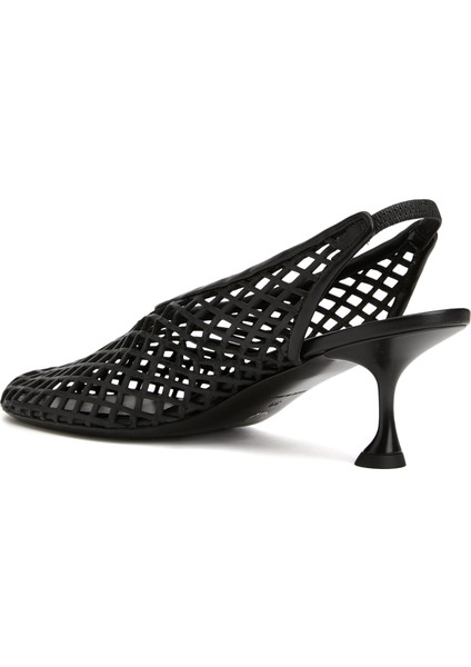 Tee Perforated Siyah Deri Topuklu Ayakkabı