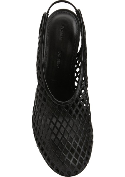 Tee Perforated Siyah Deri Topuklu Ayakkabı