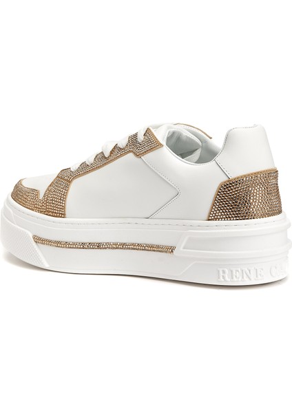 Beyaz Gold Kristal Taşlı Kadın Deri Sneaker modelleri
