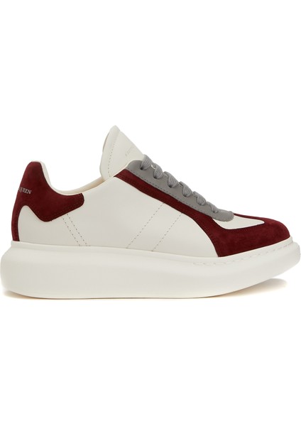 Oversized Retro Beyaz Bordo Kadın Deri Sneaker