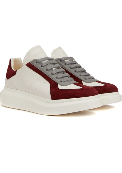 Oversized Retro Beyaz Bordo Kadın Deri Sneaker fiyatları