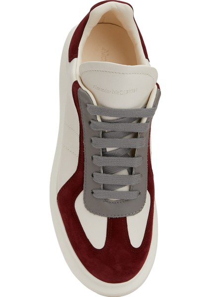 Oversized Retro Beyaz Bordo Kadın Deri Sneaker fırsatları