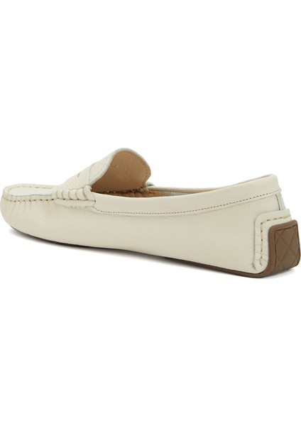 Kırık Beyaz Kadın Deri Loafer modelleri