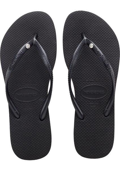 Slim Crystal Siyah Kadın Plaj Terliği