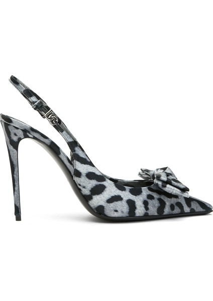Slingback Leopar Desenli Topuklu Ayakkabı