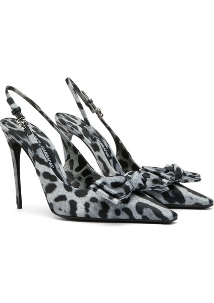 Slingback Leopar Desenli Topuklu Ayakkabı