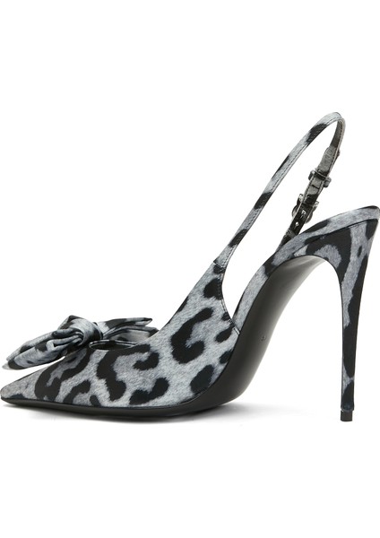 Slingback Leopar Desenli Topuklu Ayakkabı
