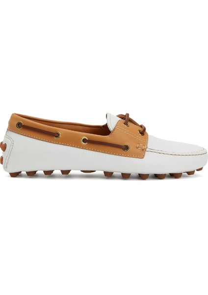 Beyaz Taba Kadın Deri Loafer