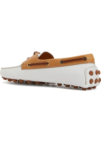 Beyaz Taba Kadın Deri Loafer modelleri