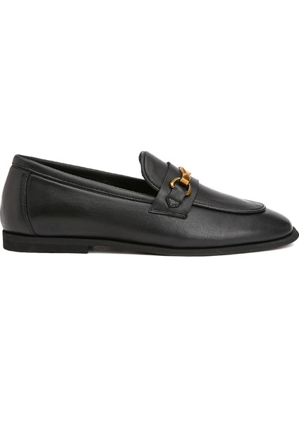 Siyah Kadın Deri Loafer