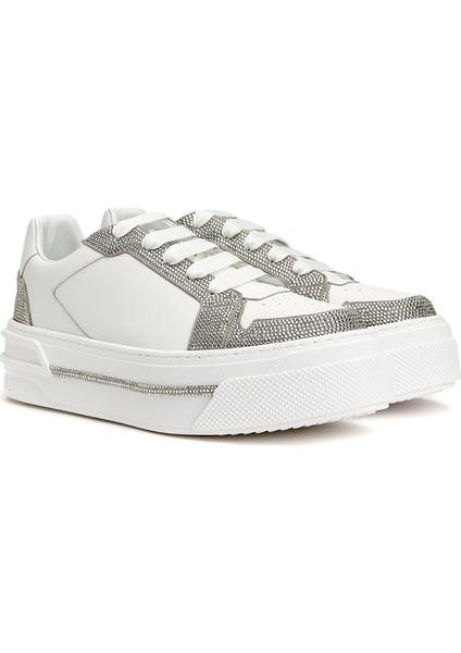 Beyaz Silver Kristal Taşlı Kadın Deri Sneaker fiyatları