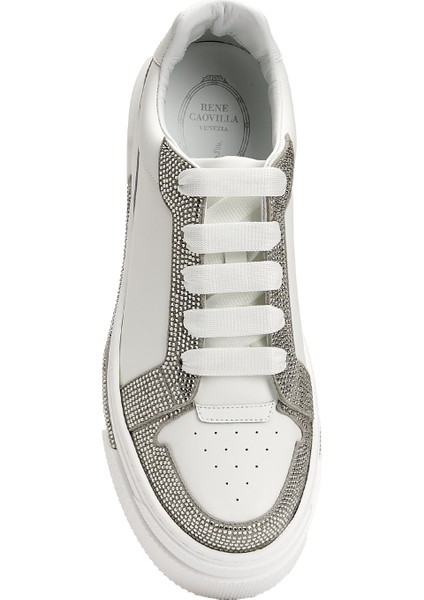 Beyaz Silver Kristal Taşlı Kadın Deri Sneaker fırsatları