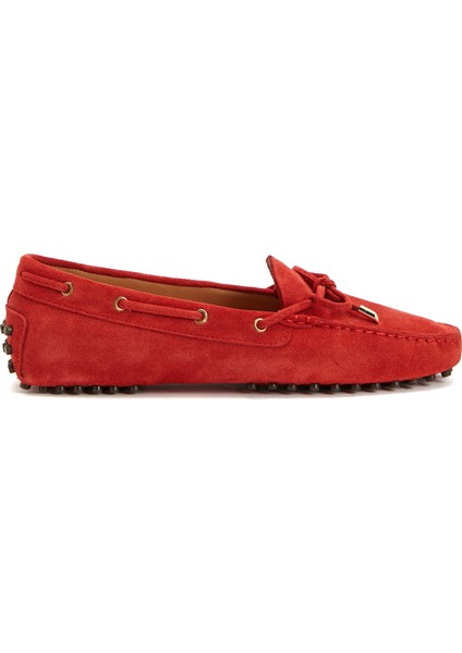 Kırmızı Kadın Süet Loafer