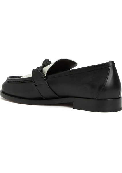 Siyah Beyaz Kadın Deri Loafer modelleri