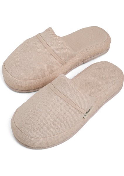Solid Bej Pamuk Unisex Ev Terliği