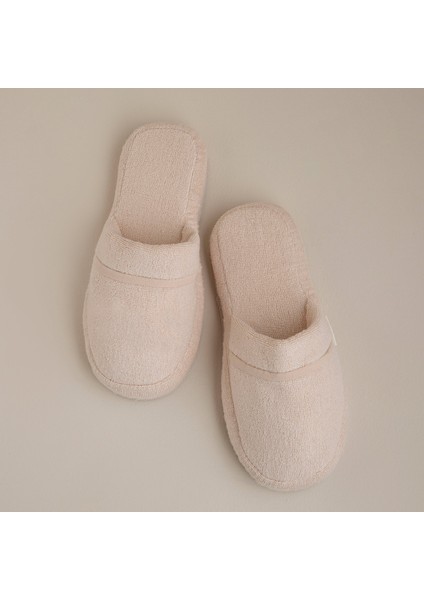 Solid Bej Pamuk Unisex Ev Terliği