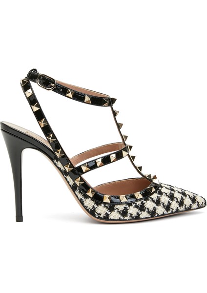 Rockstud Siyah Krem Topuklu Ayakkabı