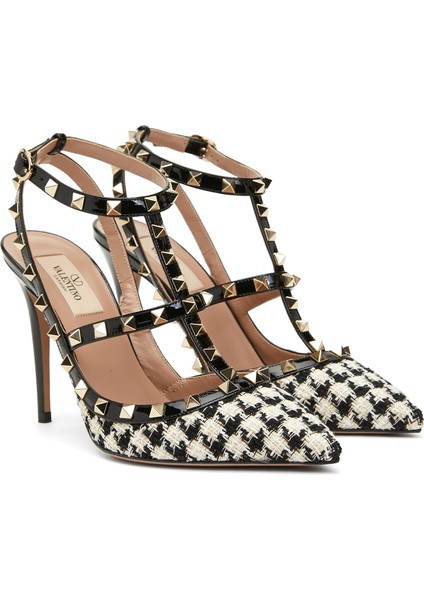 Rockstud Siyah Krem Topuklu Ayakkabı