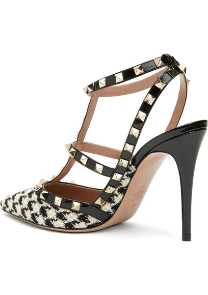 Rockstud Siyah Krem Topuklu Ayakkabı