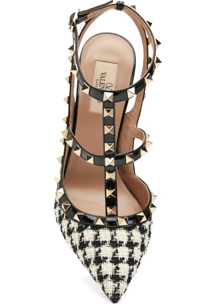 Rockstud Siyah Krem Topuklu Ayakkabı