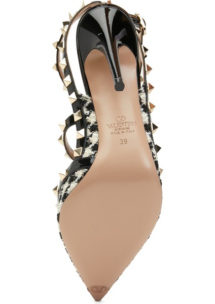Rockstud Siyah Krem Topuklu Ayakkabı