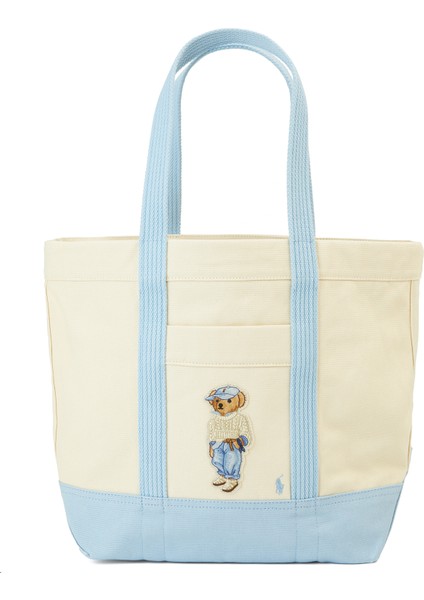 Polo Bear Ekru Mavi Alışveriş Çantası