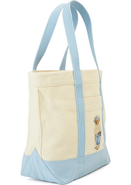 Polo Bear Ekru Mavi Alışveriş Çantası