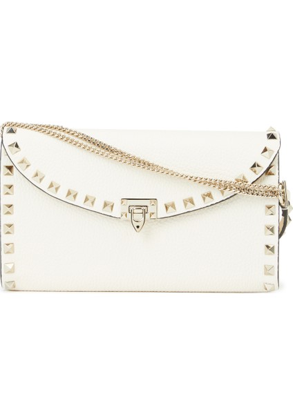 Rockstud Kırık Beyaz Kadın Deri Omuz Çantası