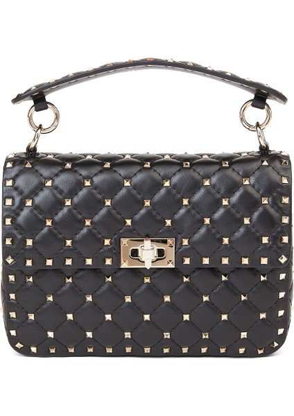 Rockstud Spike Siyah Kadın Deri Omuz Çantası