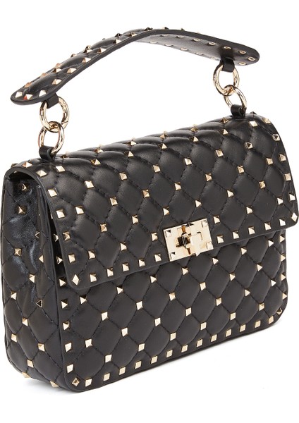 Rockstud Spike Siyah Kadın Deri Omuz Çantası modelleri
