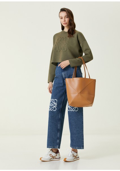 Puzzle Fold Tote Taba Kadın Deri Çanta
