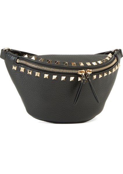 Rockstud Siyah Kadın Deri Bel Çantası modelleri