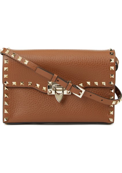 Rockstud Kahverengi Kadın Deri Omuz Çantası