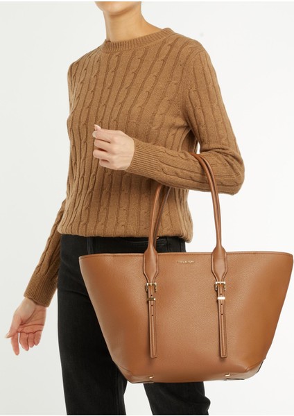 Buckle Tote Taba Kadın Deri Alışveriş Çantası